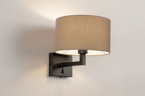 wandlamp 31468 landelijk modern eigentijds klassiek stof metaal zwart mat taupe rond vierkant