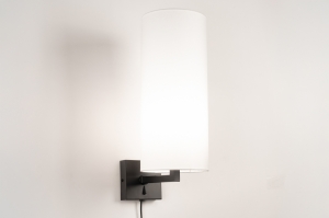 wandlamp 31469 landelijk modern eigentijds klassiek stof metaal zwart mat wit mat rond vierkant