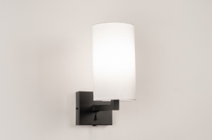 wandlamp 31470 landelijk modern eigentijds klassiek stof metaal zwart mat wit mat rond vierkant
