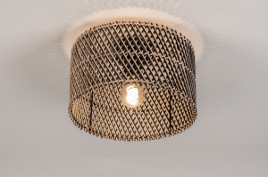 plafondlamp 31471 modern riet zwart naturel rond