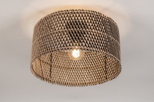 plafondlamp 31473 modern riet zwart naturel rond