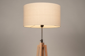 Stehleuchte 31480 laendlich modern zeitgemaess klassisch Holz Stoff Beige Holz rund