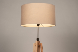 vloerlamp 31481 landelijk modern eigentijds klassiek hout stof hout taupe rond