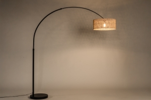 vloerlamp 31501 landelijk modern retro metaal riet zwart mat naturel rond
