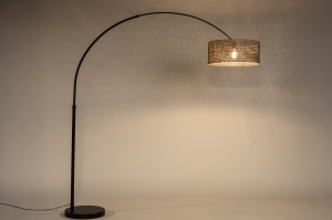 vloerlamp 31502 landelijk modern retro metaal riet zwart mat naturel rond