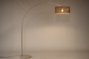 vloerlamp 31504 landelijk modern retro metaal riet zwart beige naturel rond