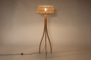 vloerlamp 31505 landelijk modern hout licht hout riet hout naturel rond