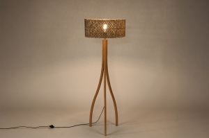 vloerlamp 31506 landelijk modern hout licht hout riet zwart hout naturel rond