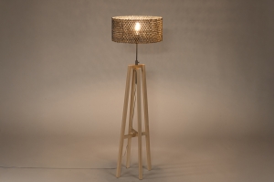 vloerlamp 31507 landelijk modern hout licht hout riet zwart naturel rond rechthoekig