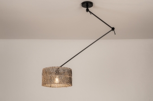 hanglamp 31509 landelijk modern metaal riet zwart mat naturel rond langwerpig