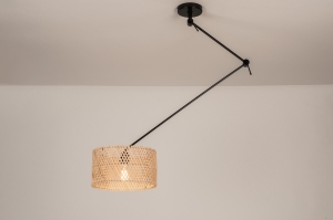 hanglamp 31510 landelijk modern metaal riet zwart mat naturel rond langwerpig