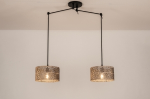 hanglamp 31511 landelijk modern metaal riet zwart mat naturel rond langwerpig