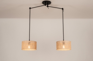 hanglamp 31512 landelijk modern metaal riet zwart mat naturel rond langwerpig