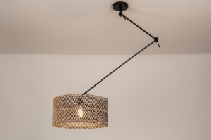 hanglamp 31513 landelijk modern metaal riet zwart mat naturel rond langwerpig