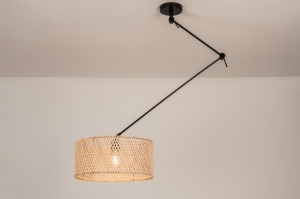 hanglamp 31514 landelijk modern metaal riet zwart mat naturel rond langwerpig