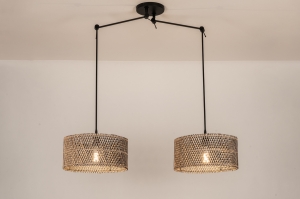 hanglamp 31515 landelijk modern metaal riet zwart mat naturel rond langwerpig