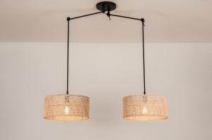 hanglamp 31516 landelijk modern metaal riet zwart mat naturel rond langwerpig
