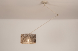 hanglamp 31517 landelijk modern metaal riet zwart beige naturel rond langwerpig