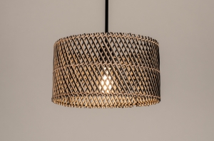 hanglamp 31525 landelijk modern metaal riet zwart mat naturel rond