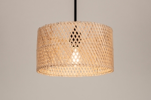 hanglamp 31526 landelijk modern metaal riet zwart mat naturel rond