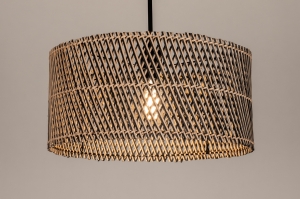 hanglamp 31527 landelijk modern metaal riet zwart mat naturel rond