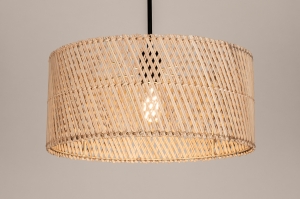 hanglamp 31528 landelijk modern metaal riet zwart mat naturel rond