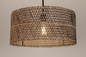 hanglamp 31529 landelijk modern metaal riet zwart mat naturel rond