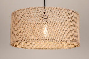 hanglamp 31530 landelijk modern metaal riet zwart mat naturel rond