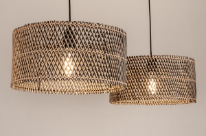hanglamp 31531 landelijk modern metaal riet zwart mat naturel rond langwerpig