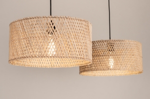 hanglamp 31532 landelijk modern metaal riet zwart mat naturel rond langwerpig