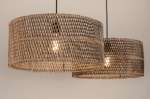 hanglamp 31533 landelijk modern metaal riet zwart mat naturel rond langwerpig