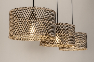 hanglamp 31535 landelijk modern metaal rotan zwart mat naturel rond langwerpig