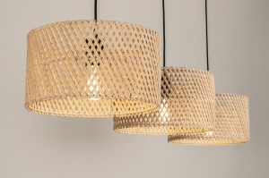 hanglamp 31536 landelijk modern metaal rotan zwart mat naturel rond langwerpig