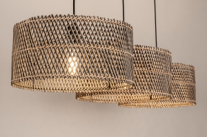 hanglamp 31537 landelijk modern metaal rotan zwart mat naturel rond langwerpig