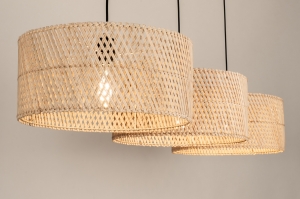hanglamp 31538 landelijk modern metaal rotan zwart mat naturel rond langwerpig