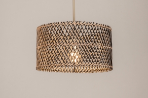 hanglamp 31539 landelijk modern metaal rotan zwart beige naturel rond