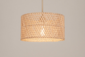 hanglamp 31540 landelijk modern metaal rotan beige naturel rond