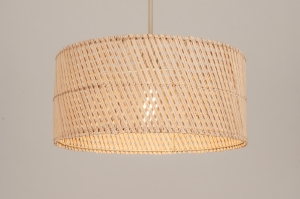 hanglamp 31542 landelijk modern metaal rotan beige naturel rond