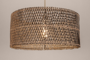 hanglamp 31543 landelijk modern metaal rotan zwart beige naturel rond
