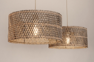 hanglamp 31545 landelijk modern metaal rotan zwart beige naturel rond langwerpig