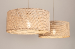 hanglamp 31546 landelijk modern metaal rotan beige naturel rond langwerpig