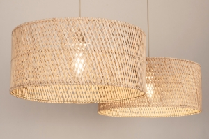 hanglamp 31548 landelijk modern metaal rotan beige naturel rond langwerpig