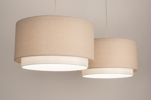 Pendelleuchte 31558 laendlich modern Stoff Metall weiss Beige Sand rund laenglich