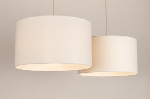 hanglamp 31566 landelijk modern stof metaal wit beige zand rond langwerpig