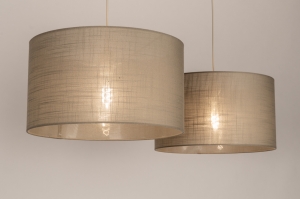 hanglamp 31567 landelijk modern stof metaal beige taupe zand rond langwerpig