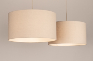 hanglamp 31568 landelijk modern stof metaal beige zand rond langwerpig