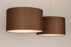 hanglamp 31569 landelijk modern stof metaal bruin beige zand rond langwerpig