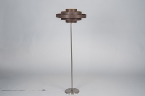 staande lamp 31572 modern retro staal rvs stof metaal bruin staalgrijs rond
