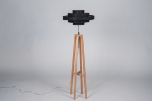 staande lamp 31586 modern retro hout licht hout stof zwart hout rond langwerpig