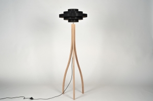 vloerlamp 31587 modern retro hout licht hout stof zwart hout rond langwerpig